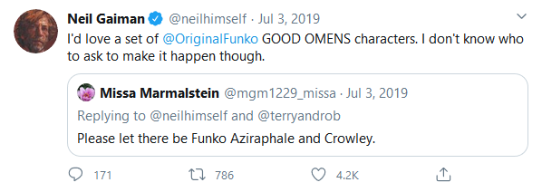 Neil Gaiman tweet from July 2019 Neil Gaiman tweet from July 2019