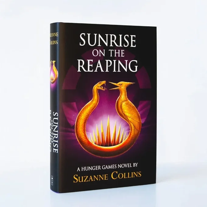 Cover of Sunrise on the Reaping featuring a creature with two heads one a snake and the other a Mocking Jay