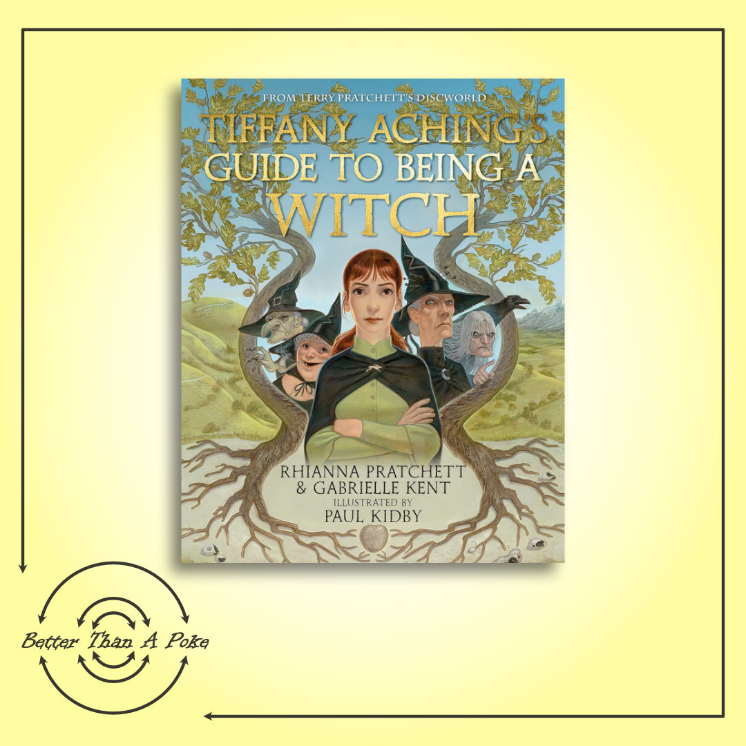 Tiffany Aching’s Guide to Being a Witch Plain yellow background Foreground : Cover of Tiffany Aching’s Guide to Being a Witch