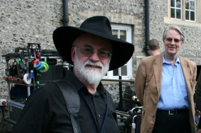 Terry with Colin on set location for The Colour of Magic - Photo by Rob Wilkins Terry Pratchett and Colin Smythe on set location for The Colour of Magic