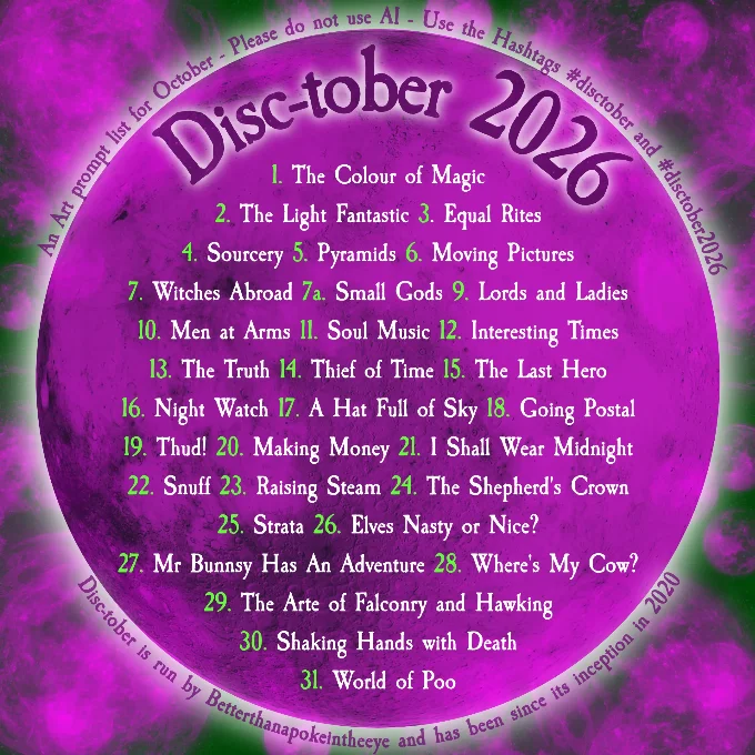 Image shows the complete list of prompts for Disc-tober 2026