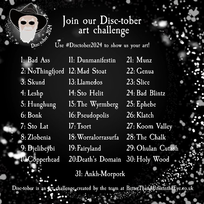 Disctober 2024 Images of the prompts for Disctober 2024 - See text for prompts