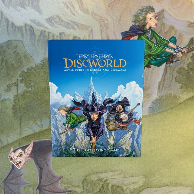 Promotional image for Lancre and Uberwald featuring Paul Kidby's 3 witches